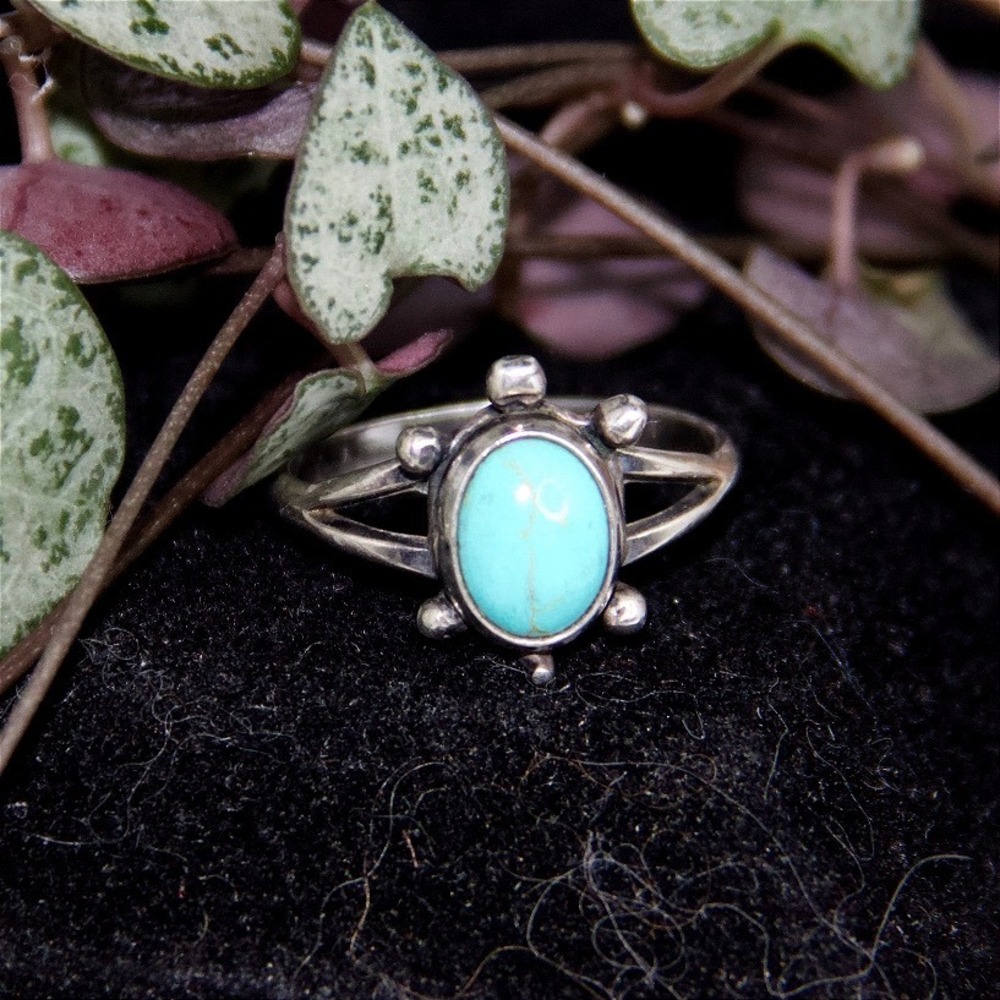 Sterling Silver Turquoise Turtle Ring Size 5.5 Southwestern Sea Turtle Band
